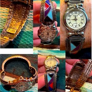 Vintage Zuni style 925 Turquoise onyx coral sugilite and lapis watch signed